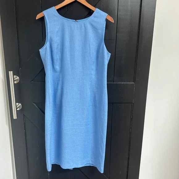 Anne Klein Blue 100% Linen Sleeveless Sheath Dress Size 12 Spring Easter Career - Picture 2 of 8